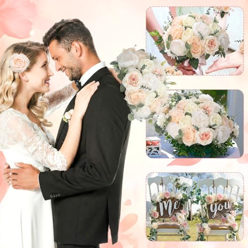 98pcs Artificial Flowers with Stems (Champagne Color)