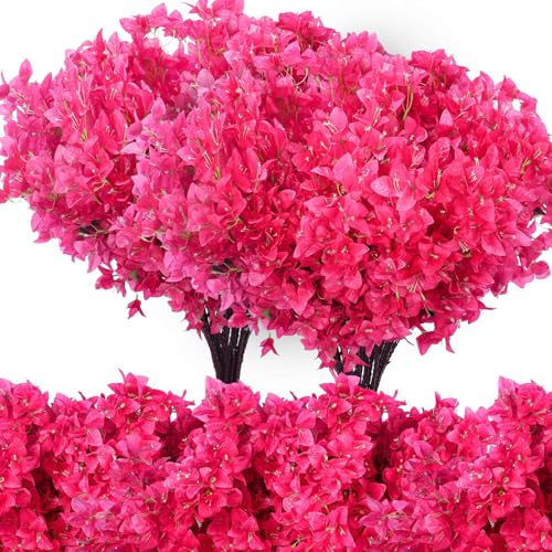 60 Pack Artificial Bougainvillea Bulk Silk Flower (Rose Red,)