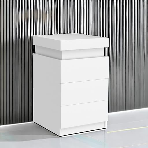 White Nightstand with Charging Station and LED Lights (White)