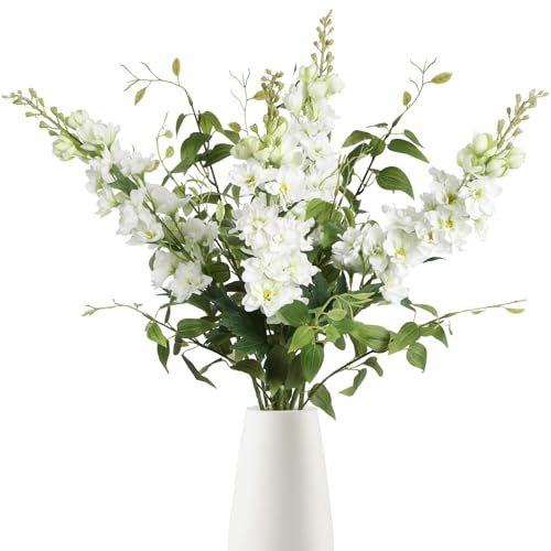 8PCS White Artificial Delphinium Flowers with Clematis Greenery Long Stem Flowers 29.5" Larkspur Artificial Flowers for Wedding Centerpieces Silk Flowers for Home Decor Indoor (White)