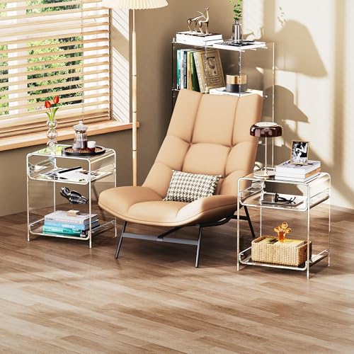 Acrylic End Table Record Player Table with Storage Shelf Clear Side Table Nightstand (Clear Set of 2)