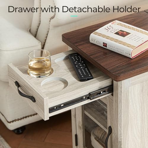 End Table with Charging Station (Washed Grey and Brown / Glass Door)