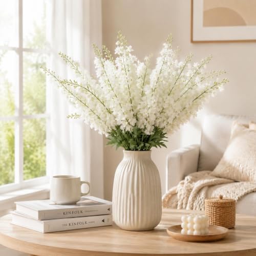 24 Pcs White Delphinium Artificial Flower Bulk (34.25" / White)