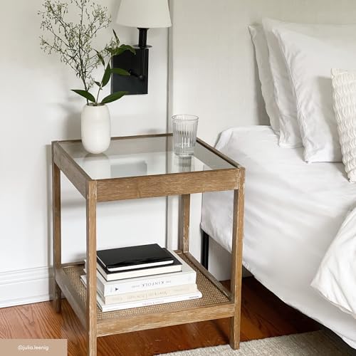 33301 Hayes Solid Wood Nightstand (Light Brown/Glass / Single)