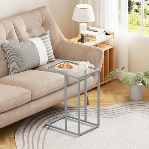 End Table C Shaped Side Table for Sofa (Grey)