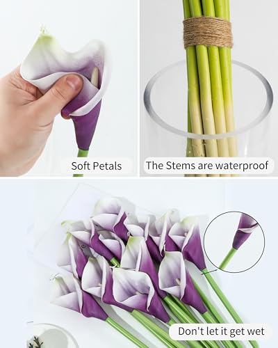 12pcs Large Calla Lily Artificial Flowers (White-purple)