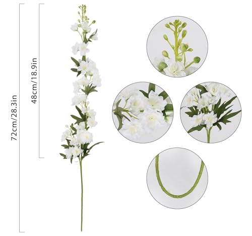 White Flower Larkspur Artificial Flowers 5PCS Faux Delphinium Silk for Vase (5pcs-white)
