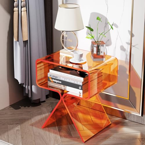 Acrylic Nightstand Bedside Side Table (Orange)