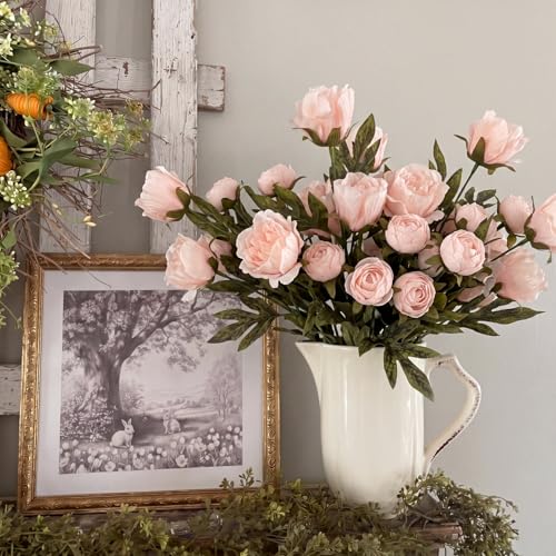 Faux Silk Peony Artificial Flowers Stem for Vase (Pink)