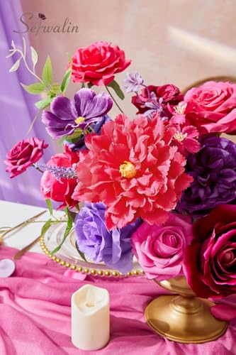 Hot Pink & Purple Artificial Flowers Silk Rose Flowers for Wedding (Hot Pink and Purple / 1 Box)