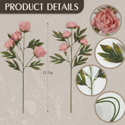 8 PCS 18" Faux Peonies Artificial Flowers Silk Flowers for Vase (Pink / 8P)