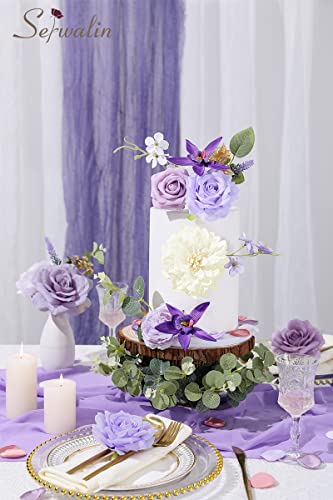 Artificial Flowers Combo Blue Fake Flowers for Wedding Home Decor (Purple White / 1 Box)