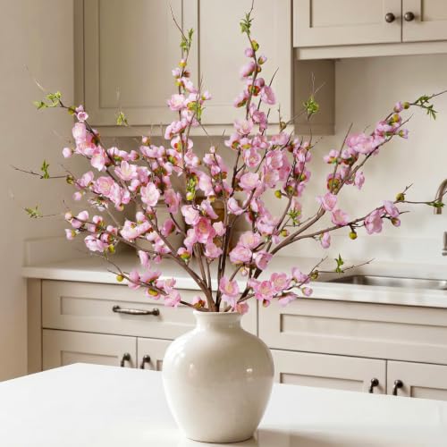 Pink Cherry Blossom Branches Artificial Plum Blossom Fake Flowers Artificial Flowers Silk Flowers 4PCS 35.4'' Long Stem Artificial Flowers for Tall Vase for Indoor Home Decoration (Pink)