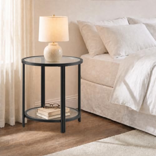 Modern Round Glass Top End Table (Black)