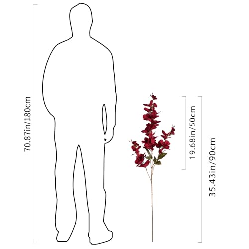6PCS 35.43'' Red Delphinium Artificial Flower Faux Larkspur Silk Flowers Long Stem Blossoms Flowers for Tall Vase Floral Arrangements Home Table Wedding Decor (Red)