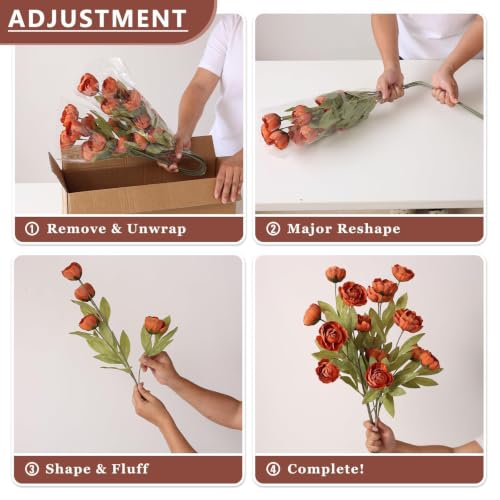 6 Pcs 27" Faux Silk Peony Artificial Fall Flowers Stems for Vase (Orange)