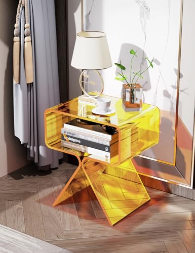 Acrylic Nightstand Bedside Side Table (Yellow)
