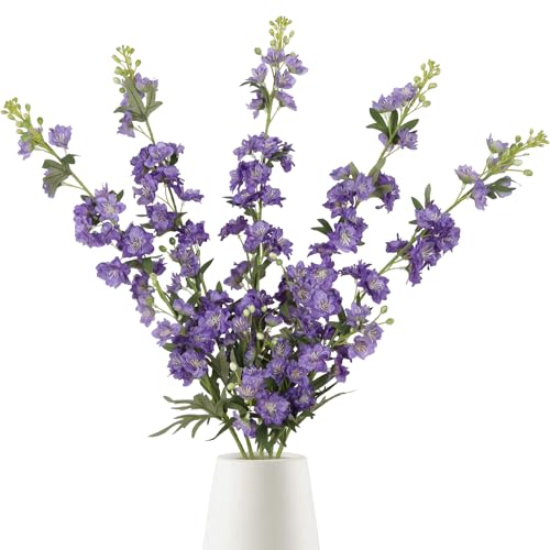 Purple Delphinium Artificial Flowers 5PCS Silk Flowers with Stems 28.3" Realistic Larkspur Faux Delphinium for Wedding Centerpieces Home Tables Party Decor (5pcs-purple)