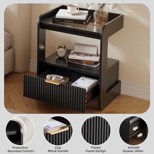 Fluted Nightstands Set of 2 (Black)