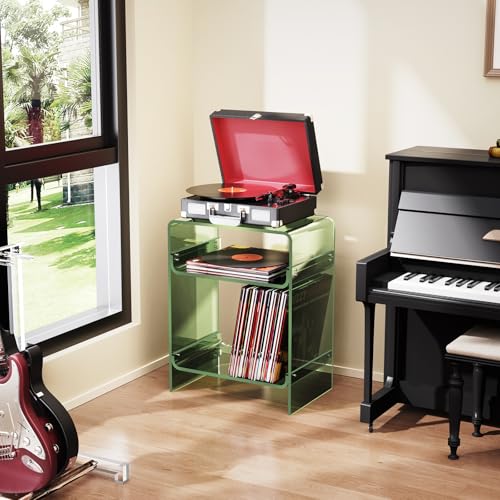 Acrylic Record Player Table with Storage Shelf (Green / Large)
