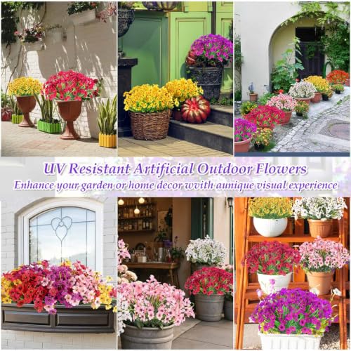 30 Bundles Realistic Artificial Flowers Bulk for Outdoors (Mixed 6 Colors)