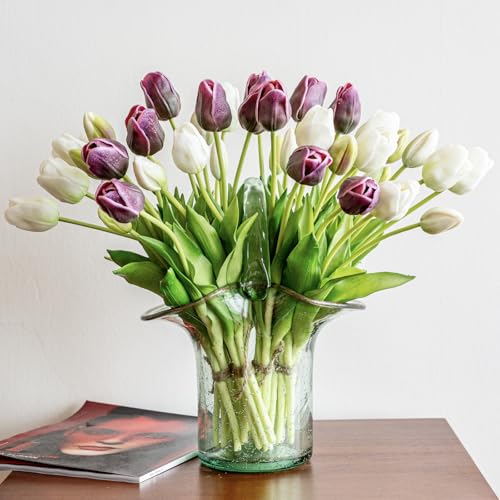 40pcs Artificial Tulips Flowers (40pcs Dark Purple Set (No Vase))
