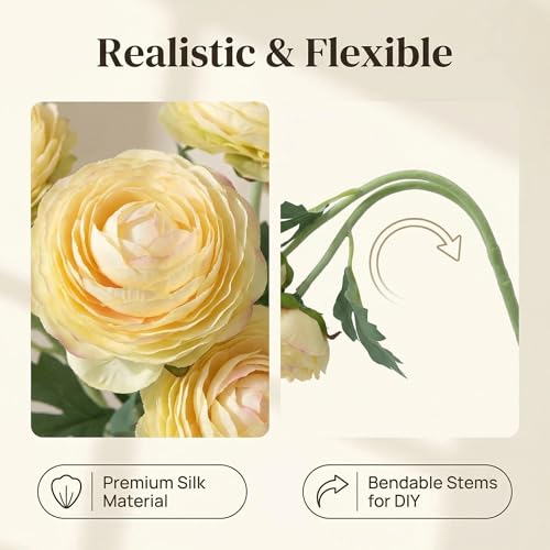 Yellow Ranunculus Artificial Flowerswith Real Touch Stem (Yellow / 6)