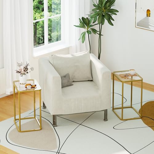 Glass Side Table (Gold / 15.8"x11.8"x20.8" 1 PCS)