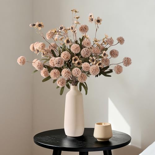 8 Pcs Fake Mums Kiku Flowers Artificial with Wild Flowers Bulk (8pcs-beige Wax&kiku)