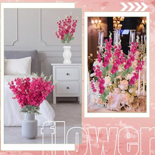 42 Pcs Rose Red Delphinium Artificial Flower Bulk (34.25" / Rose Red)