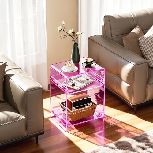 Acrylic Record Player Table with Storage Shelf (Pink / Medium)