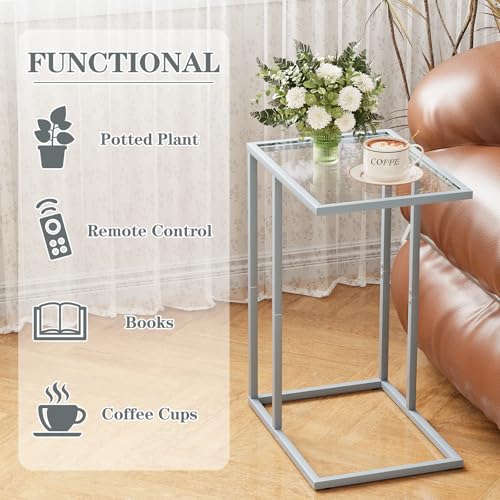 End Table C Shaped Side Table for Sofa (Grey)