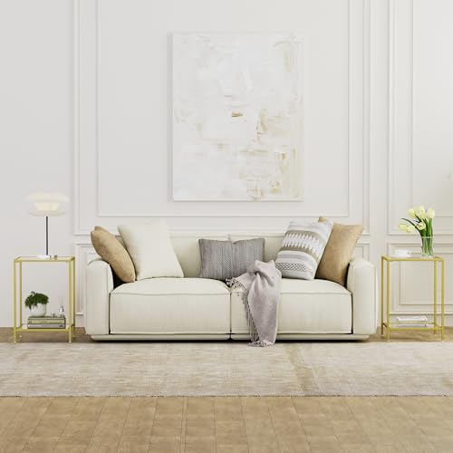 Side Tables Set of 2 with Tempered Glass (Gold / 15.7"D x 15.7"W x 23.6"H)