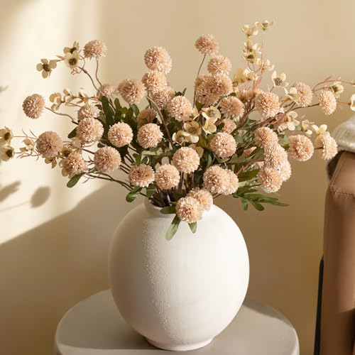 8 Pcs Fake Mums Kiku Flowers Artificial with Wild Flowers Bulk (8pcs-beige Wax&kiku)