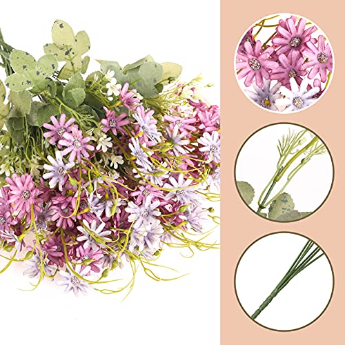 Artificial Flowers Wildflowers Silk Daisy Spring Fake Daisies Decoration Summer UV Resistant Colorful Mixed Bundles Faux Greenery Outdoor Plant Stem Filler for Home Decor Indoor Floral Arrangements (07-purple)
