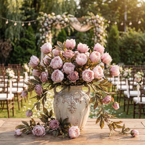 Faux Silk Peony Artificial Flowers Stem for Vase (Brownish)