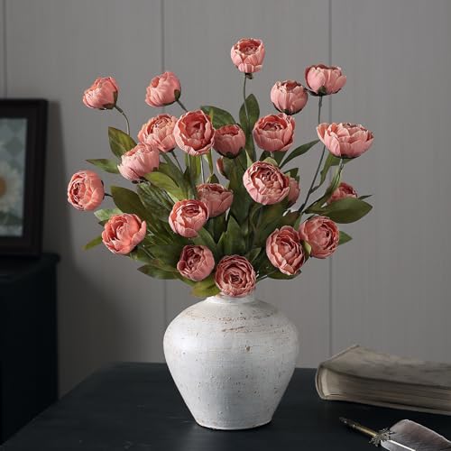 12 Pcs 27" Faux Silk Peony Artificial Flowers Stems for Vase (Dusty Pink)