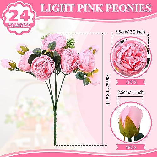 24 Bundles Artificial Peonies Flowers (Light Pink)