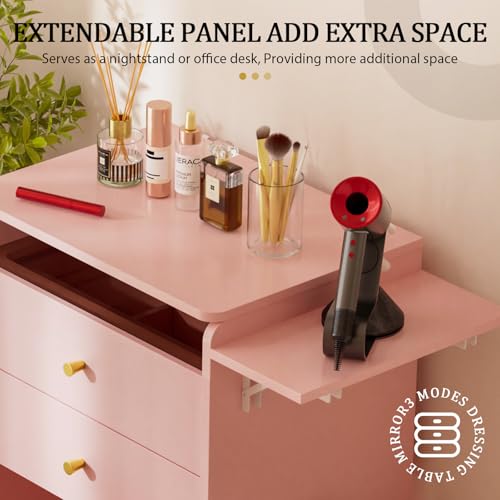 Makeup Vanity Desk with Mirror and Lights (Pink)