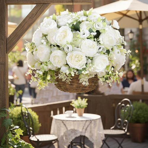 Peonies Artificial Flowers 12 Bouquets (White)