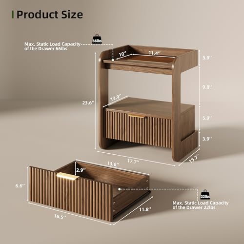 Fluted Nightstands Set of 2 (Walnut)