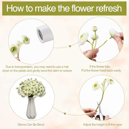 48 Pcs Ranunculus Artificial Flower (White,green)