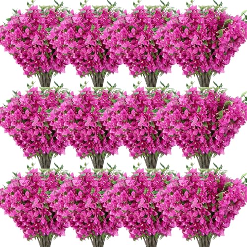 100 Pcs Fake Bougainvillea Bulk Silk Flower UV Resistant (Rose Purple)