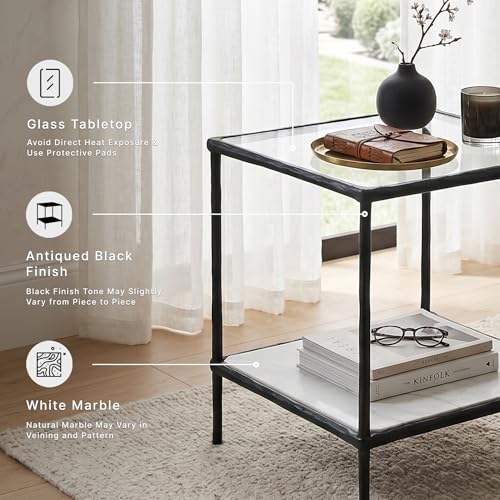 Modern Glass and Marble End Table (Antique Black)