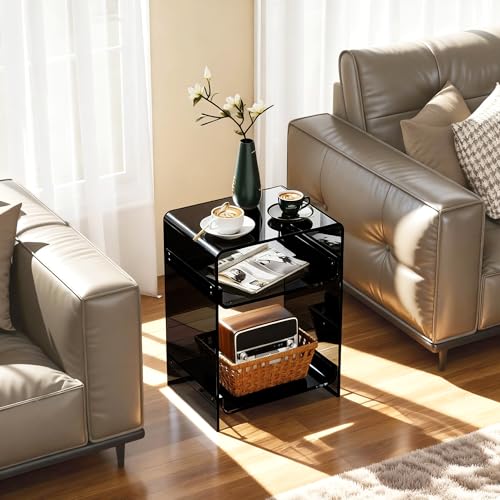 Acrylic Record Player Table with Storage Shelf (Black / Medium)