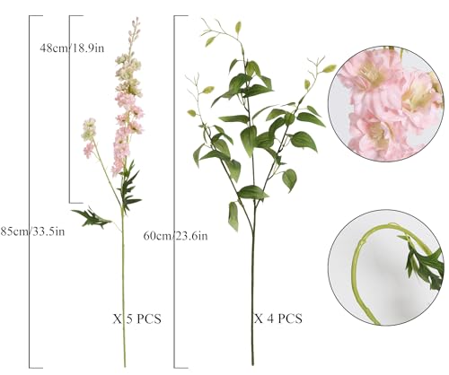 Artificial Delphinium Pink Flowers Combo Clematis Greenery 9 Pcs (Pink)