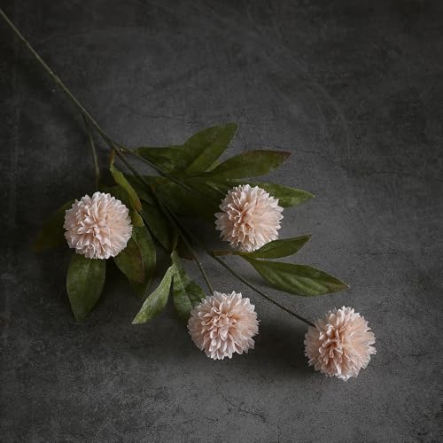 12 Pcs 27" Artificial Pompon Mum Silk Flower Stems for Vase (Beige)
