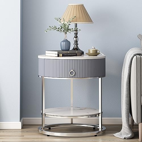 End Table with Sintered Stone Tabletop (Silver)