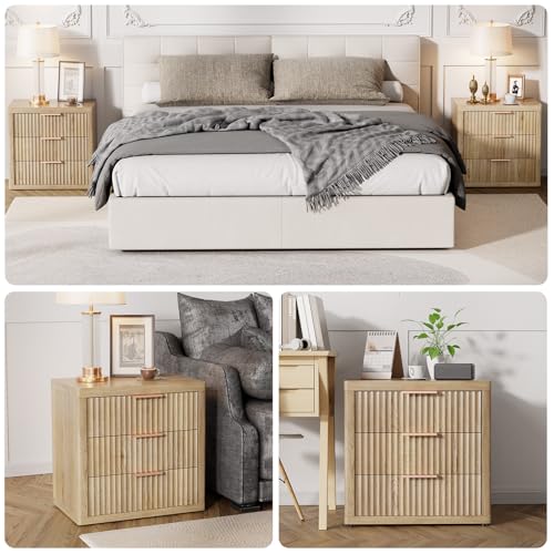 Fluted Nightstand with 3 Drawers (Natural)