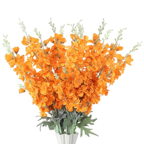 24 Pcs Orange Delphinium Artificial Flower Bulk (34.25" / Orange)